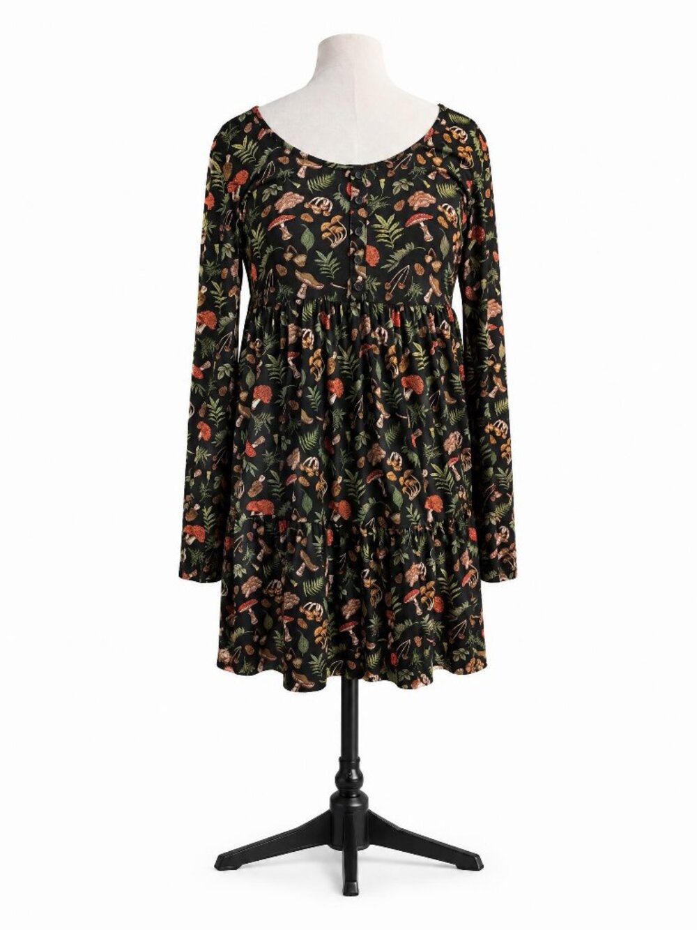 Hot Topic Woodland Mushroom Tiered Long-Sleeve Dress XL